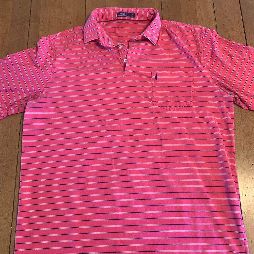 Johnnie-O Striped Performance Polo with Pocket Mens L
